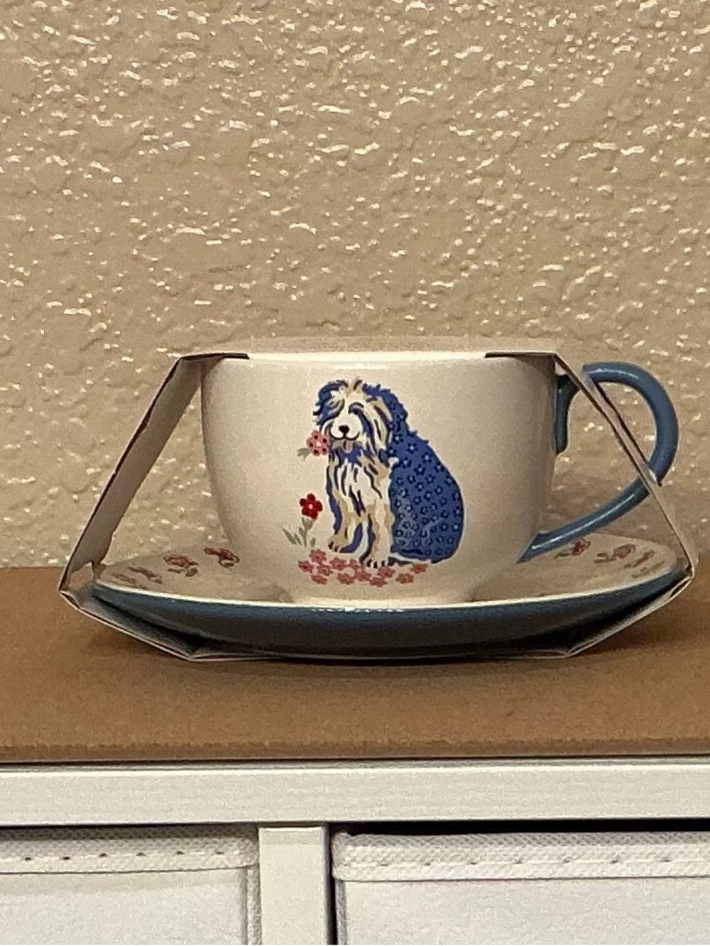 Cath Kidston Dog Print Teacup and Saucer Set in White and Blue